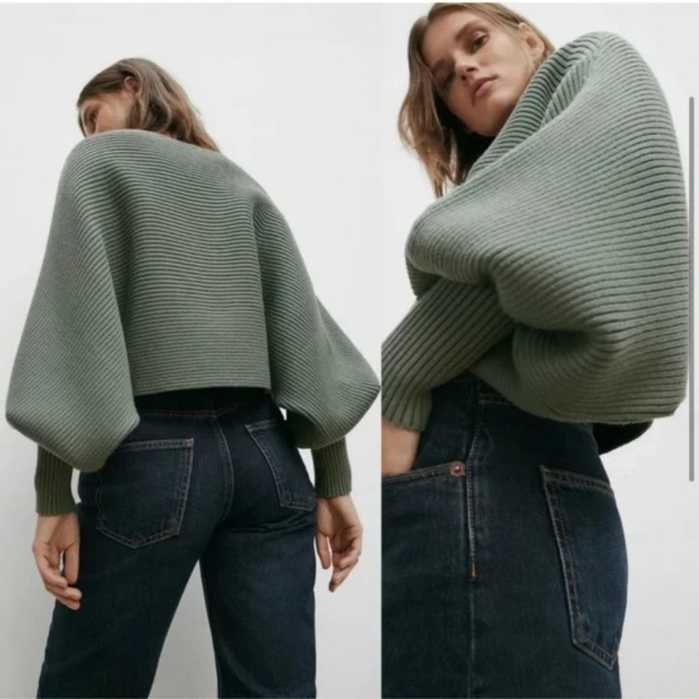 ZARA Knit Cropped Sweater Loose-fit Balloon Sleeve - Picture 2 of 8